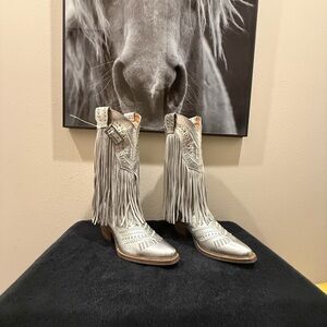Gypsy Studded Fringe Metallic Snip Toe Cowboy Boots